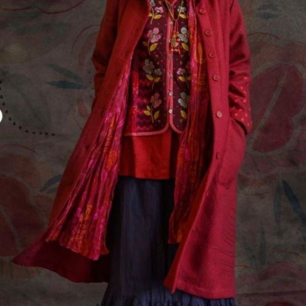 Gudrun Sjoden embroidered red wool duster coat - Picture 3 of 6